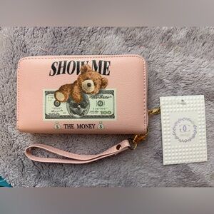NWT Pink Wallet with Bear and Money Design